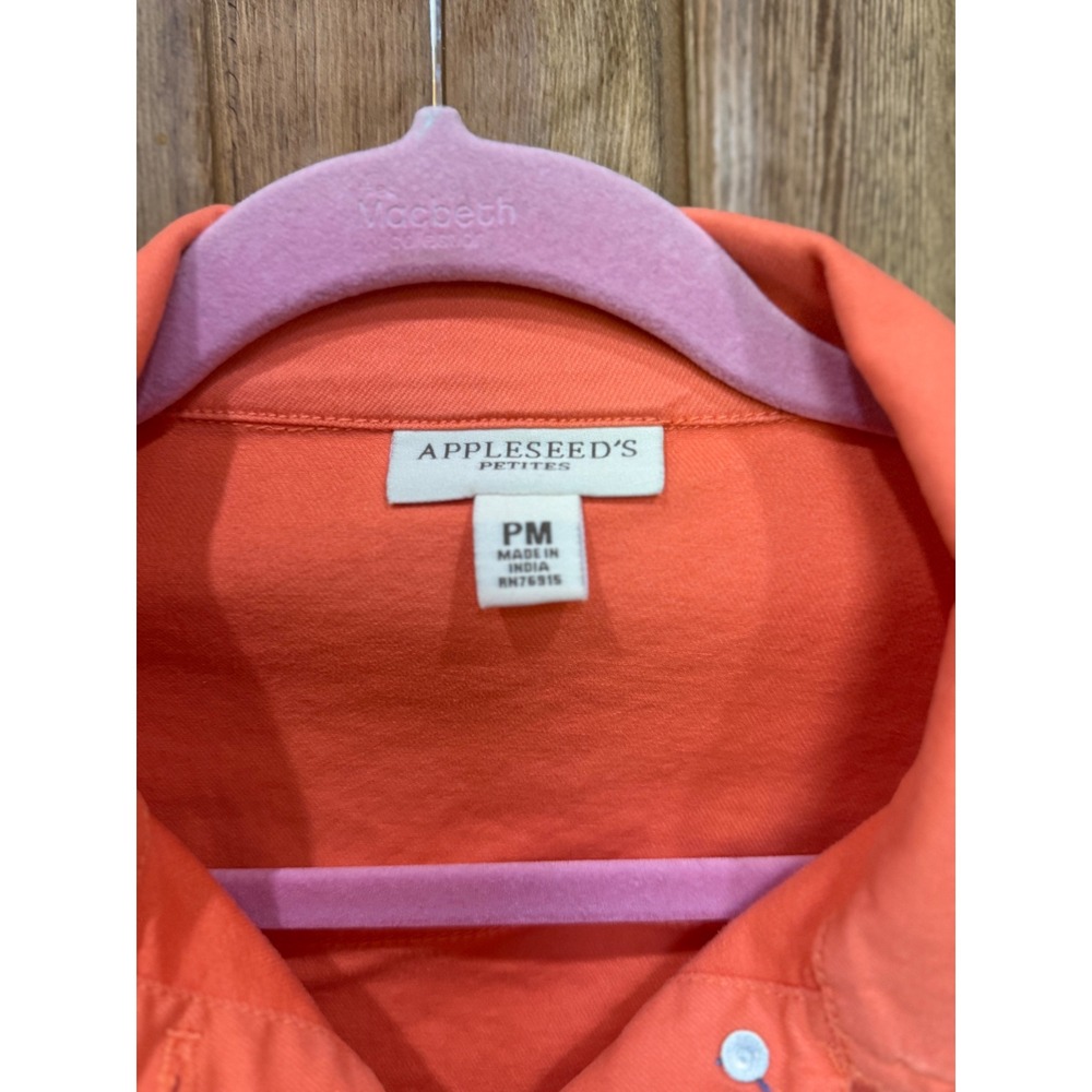 Appleseeds Petites Coral Papaya Denim Trucker Jacket Stretch Cotton PM - Picture 2 of 7